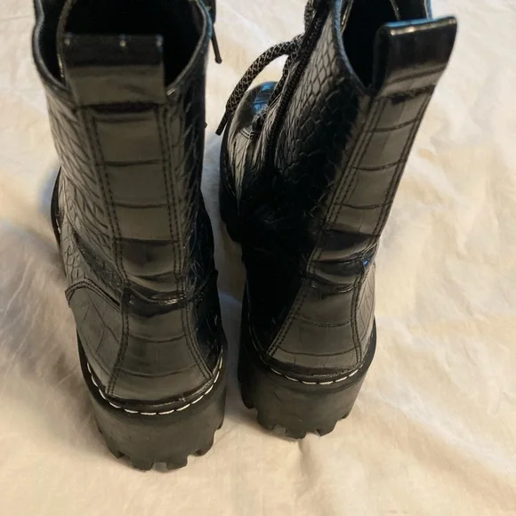 Zara black Faux leather imprint combat boots size 37 - Picture 4 of 6